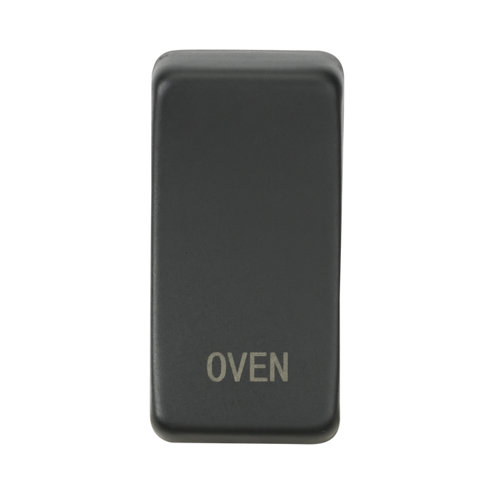 Anthracite oven door handle with 'OVEN' engraving on a white background