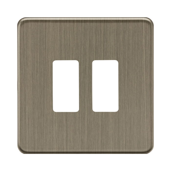 Knightsbridge Screwless Antique Brass 2G grid faceplate GDSF002AB