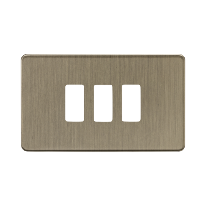 Knightsbridge Screwless Antique Brass 3G grid faceplate GDSF003AB