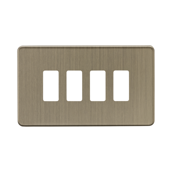 Knightsbridge Screwless Antique Brass 4G grid faceplate GDSF004AB