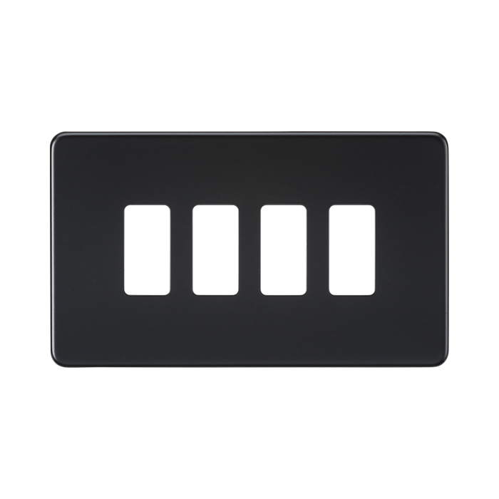 Knightsbridge Screwless Matt Black 4G grid faceplate GDSF004MB