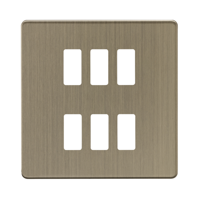 Knightsbridge Screwless Antique Brass 6G grid faceplate GDSF006AB