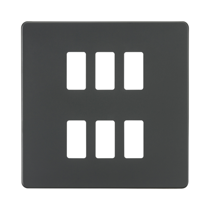 Knightsbridge Screwless Anthracite 6G grid faceplate GDSF006AT
