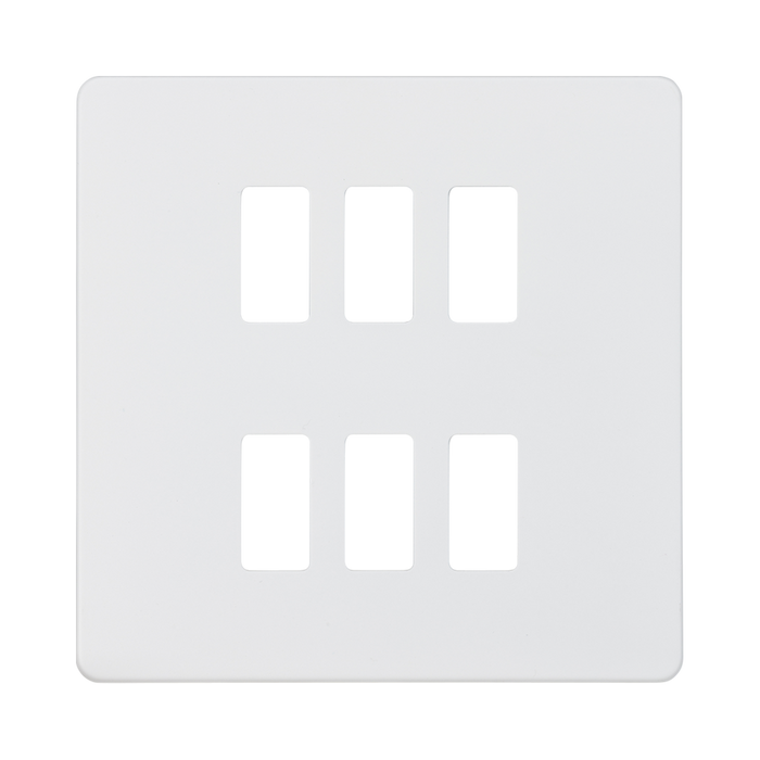 Knightsbridge Screwless Matt White 6G grid faceplate GDSF006MW