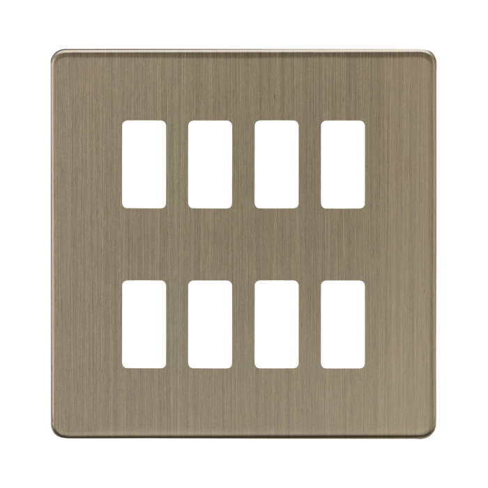 Knightsbridge Screwless Antique Brass 8G grid faceplate GDSF008AB