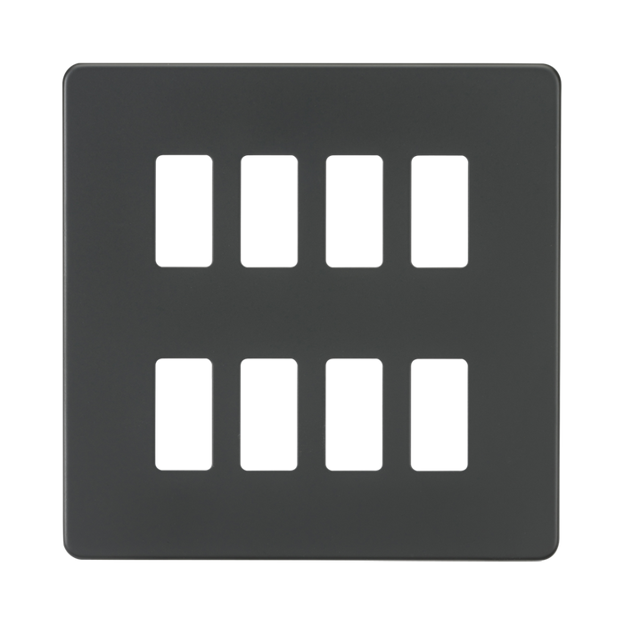 Knightsbridge Screwless Anthracite 8G grid faceplate GDSF008AT