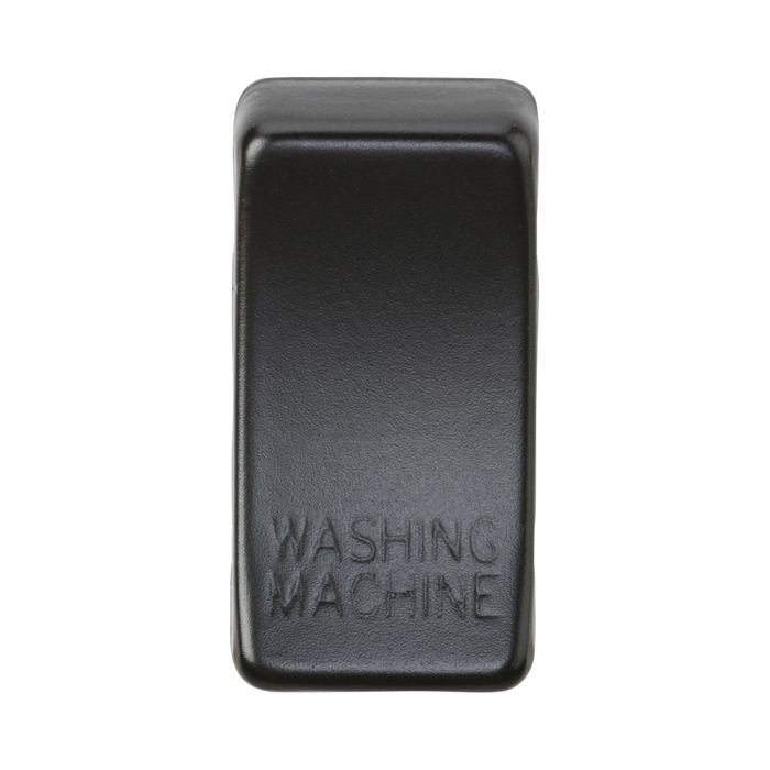 Rectangular black object with 'Washing Machine' engraving on a white background