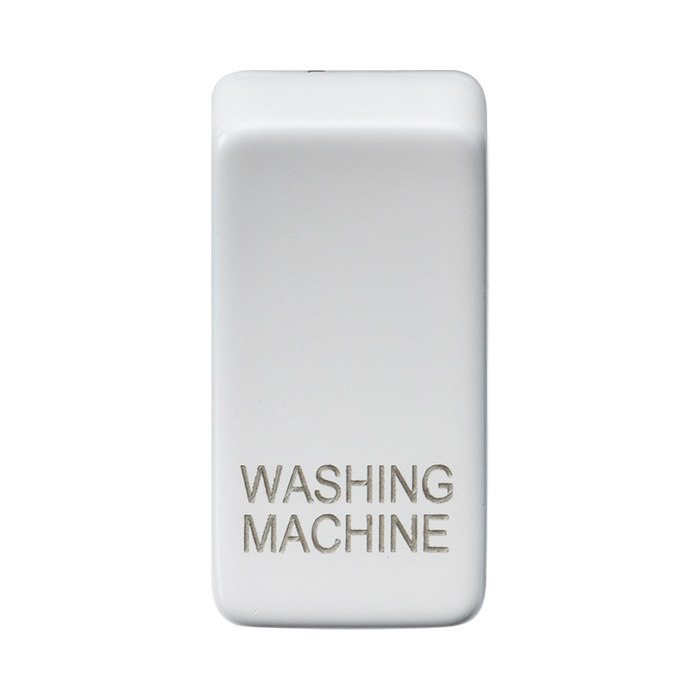 Rectangular white object with 'Washing Machine' engraving on a white background