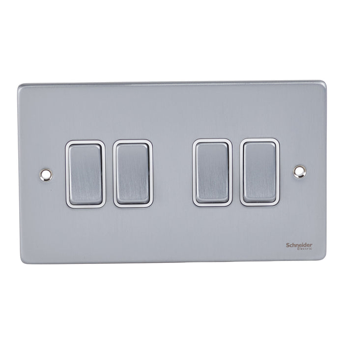 Schneider Ultimate Plate Switch 4 Gang 2 Way 16AX, Brushed Chrome GU1542WBC
