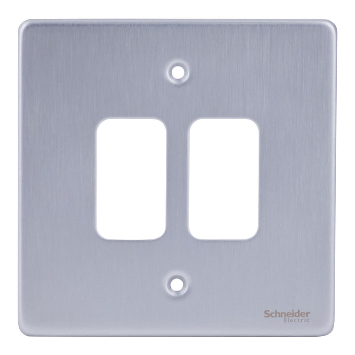 Schneider Ultimate Grid Plate 2 Module, Brushed Chrome GUGL02BC