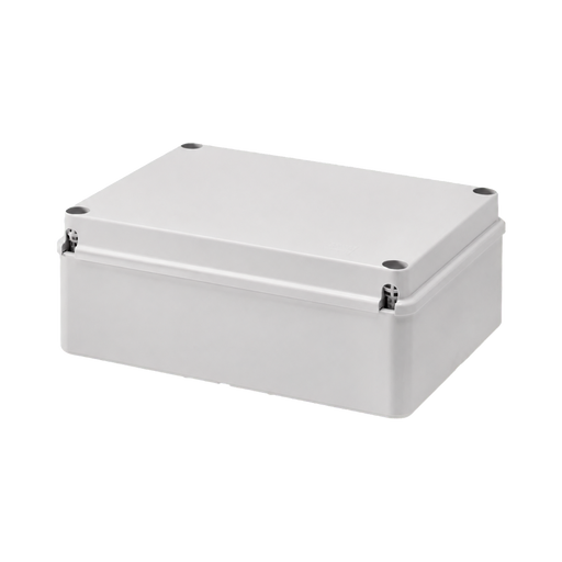A light gray plastic junction box with a screw-top lid, shown at a three-quarter angle on a solid white background.