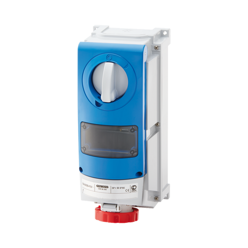 Gewiss Vertical Interlocked Socket + RCD Facility IP67 63A 3P & E 415V GW66873