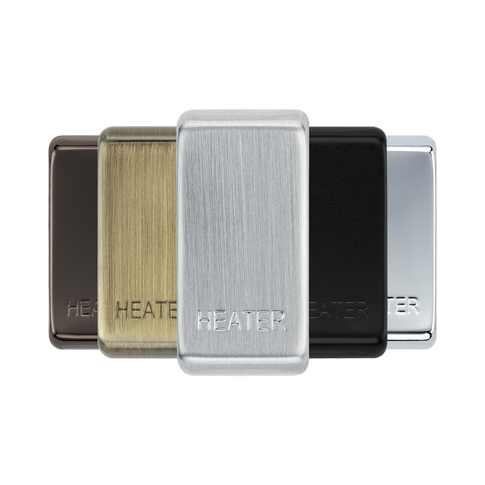 BG Grid Brushed Steel heater engraved rocker cap colour range with Brushed Steel at the front