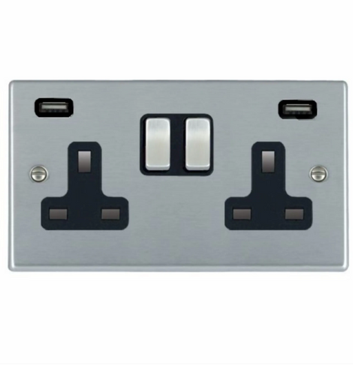 Hamilton Hartland Satin Chrome 2G 13A 2 Pole 2x USB-A 2.4A Switched Double Socket 76SS2USBULTSC-B