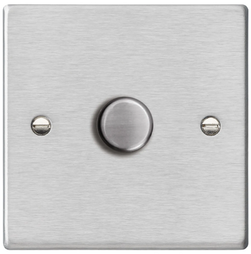 Hamilton Hartland Satin Steel 1G 100W 2 Way LED Push Rotary Dimmer Switch 741XLEDITB100