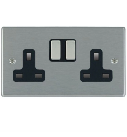 Hamilton Hartland Satin Steel 2G 13A 2 Pole Switched Double Socket 74SS2SS-B