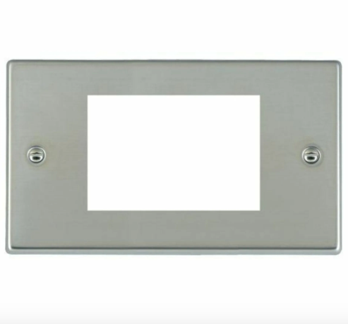 Hamilton Hartland Satin Steel 3G EuroFix Aperture Front Plate 74EURO3 available from RS Electrical Supplies