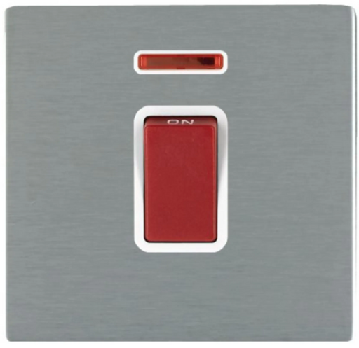 Hamilton Sheer CFX Satin Steel 1G 45A Double Pole Neon Cooker Switch 84C45NW