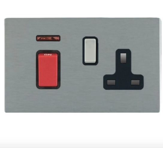 Hamilton Power Control Unit Hamilton Sheer CFX Satin Steel 2G 45A Cooker Control Unit with 13A Soc ...
