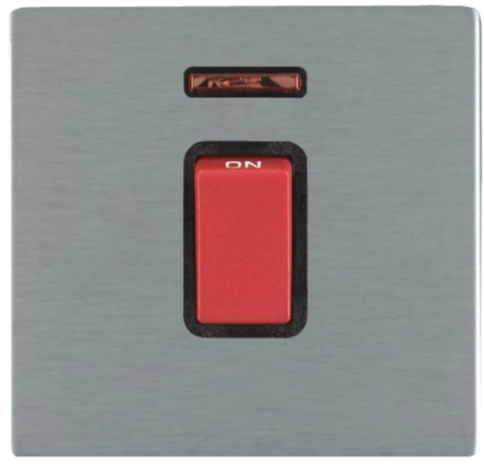 Hamilton Sheer Satin Steel 45A Double Pole Neon Cooker Switch 84C45NB available from RS Electrical Supplies