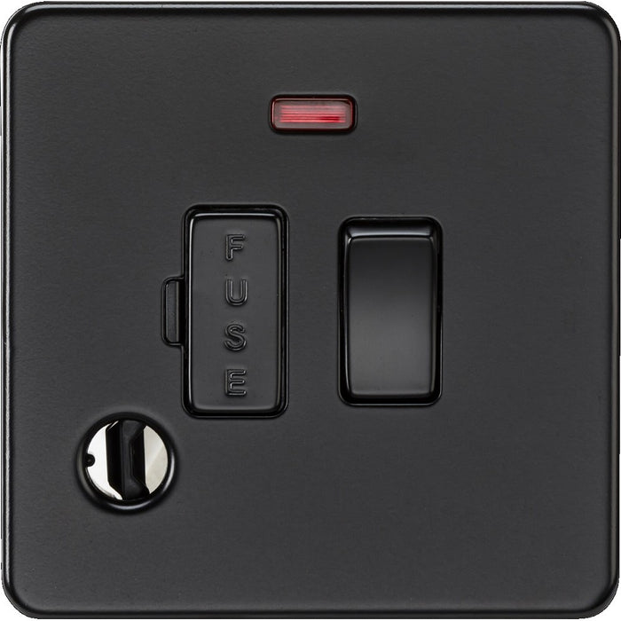 Knightsbridge Screwless Matt Black 13A Switched Spur with Neon & Flex Outlet SF6300FMBB