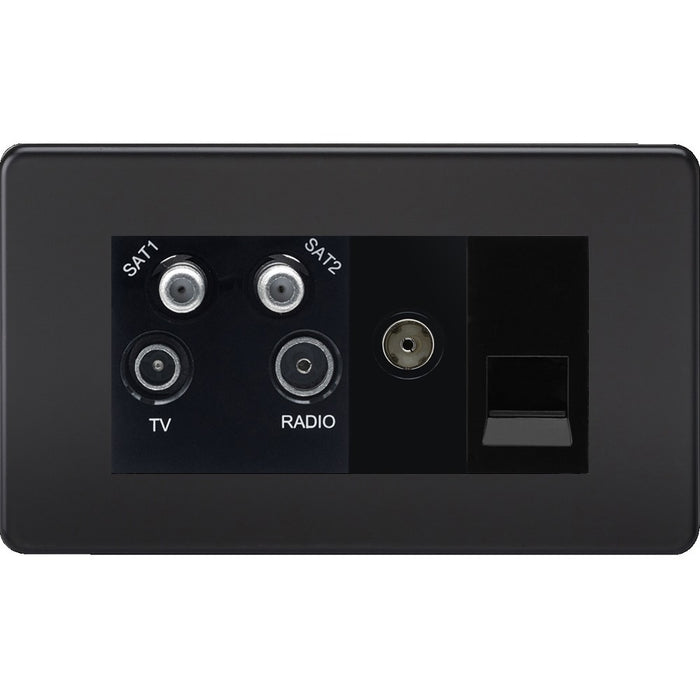 Knightsbridge Screwless Matt Black Quadplex Combination TV Socket SF0600MMBB
