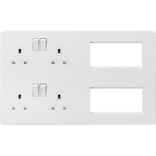 Knightsbridge Screwless Matt White Double Socket Combination Plate SFR298MW Available from RS Electrical