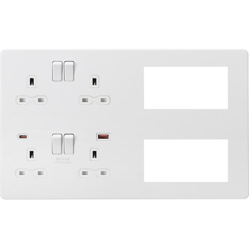 Knightsbridge Screwless Matt White Double Socket Combination Plate SFR998MW Available from RS Electrical