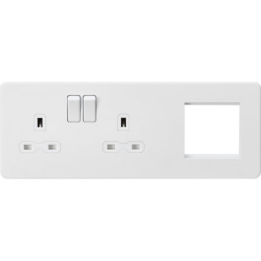 Knightsbridge Screwless Matt White Double Socket with 2G Euro Plate SFR192LMW Available from RS Electrical