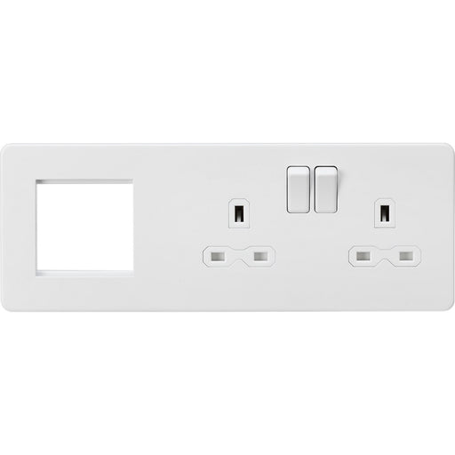Knightsbridge Screwless Matt White Double Socket with 2G Euro Plate SFR192RMW Available from RS Electrical