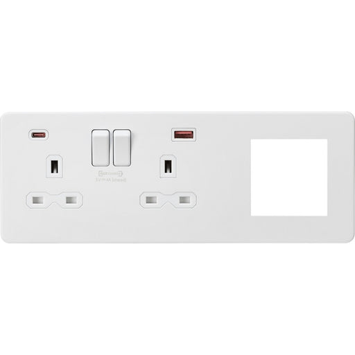 Knightsbridge Screwless Matt White Double Socket with 2G Euro Plate SFR992LMW Available from RS Electrical