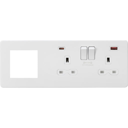 Knightsbridge Screwless Matt White Double Socket with 2G Euro Plate SFR992RMW Available from RS Electrical