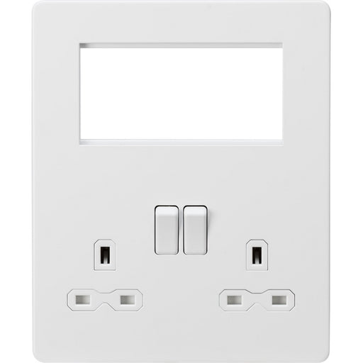 Knightsbridge Screwless Matt White Double Socket with 4G Euro Plate SFR194MW Available from RS Electrical