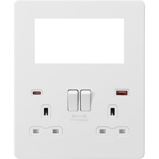 Knightsbridge Screwless Matt White Double Socket with 4G Euro Plate SFR994MW Available from RS Electrical