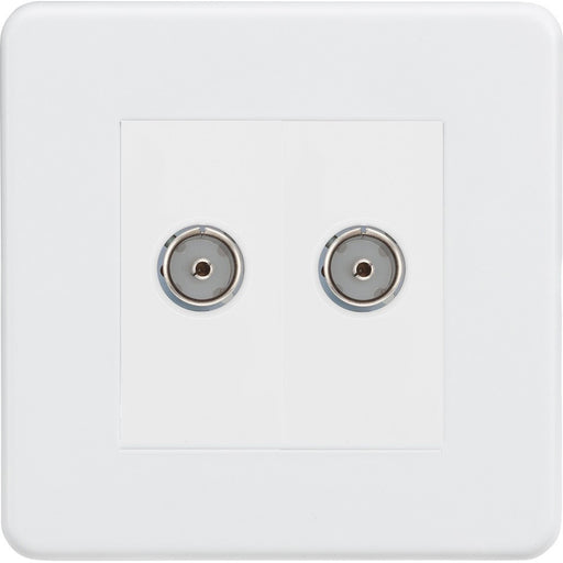 Knightsbridge Screwless Matt White Double TV Socket SF0200MMW Available from RS Electrical