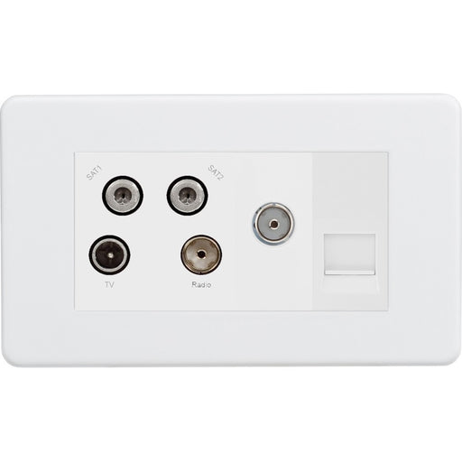 Knightsbridge Screwless Matt White Quadplex Combination TV Socket SF0600MMW Available from RS Electrical