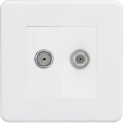 Knightsbridge Screwless Matt White TV and Satellite Socket SF0140MMW Available from RS Electrical