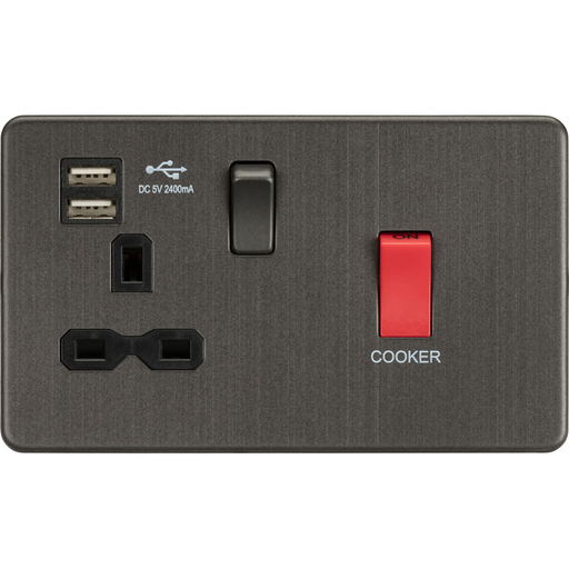 Knightsbridge Screwless Smoked Bronze Cooker Switch with 13A USB Socket SFR8333USB Available from RS Electrical Supplies