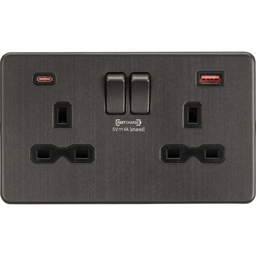 Knightsbridge Screwless Smoked Bronze Double A+C USB Socket SFR9909SB Available from RS Electrical Supplies