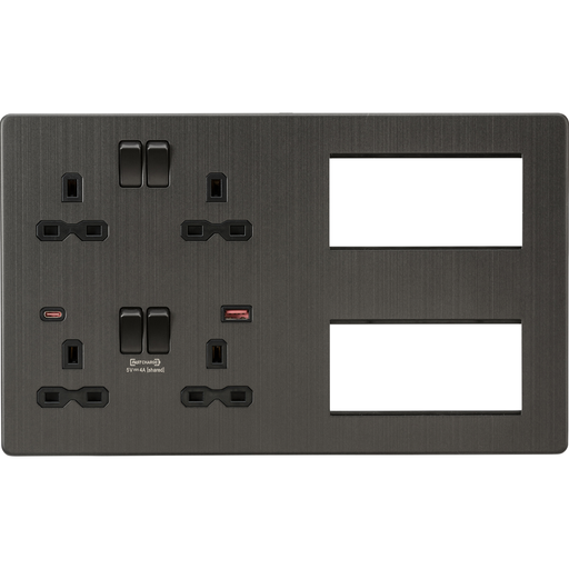 Knightsbridge Screwless Smoked Bronze Double Socket Combination Plate SFR998SB Available from RS Electrical Supplies