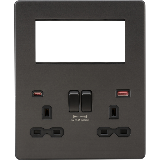 Knightsbridge Screwless Smoked Bronze Double Socket with 4G Euro Plate SFR994SB Available from RS Electrical Supplies