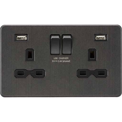 Knightsbridge Screwless Smoked Bronze Double USB Socket SFR9224SB Available from RS Electrical Supplies
