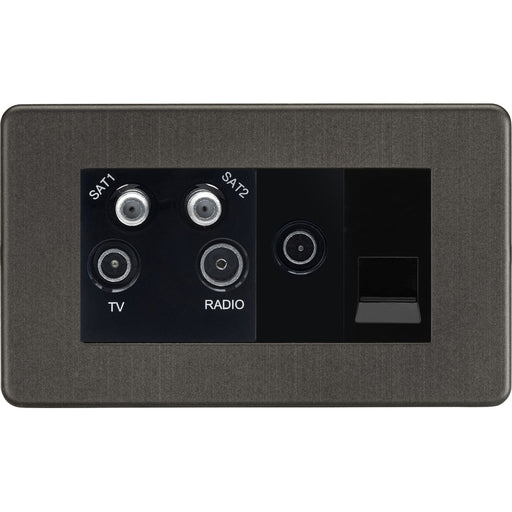 Knightsbridge Screwless Smoked Bronze Quadplex Combination TV Socket SF0600MSBB Available from RS Electrical Supplies