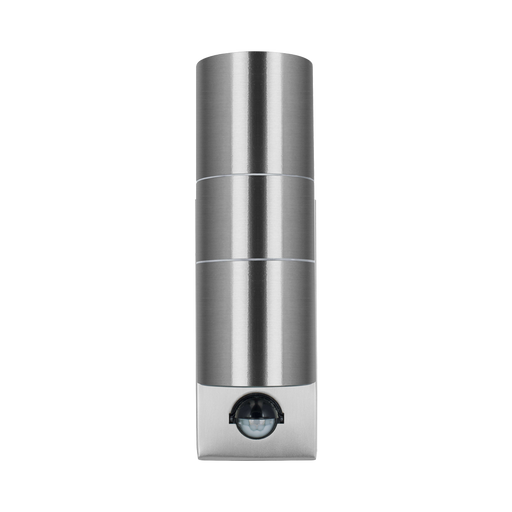 Luceco Azurar brushed stainless steel PIR up-down wall light — front view