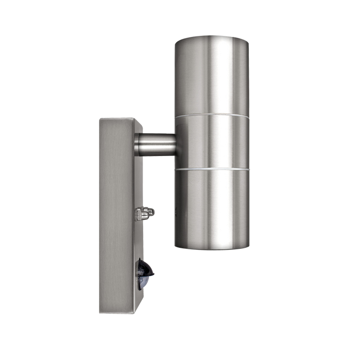Luceco Azurar brushed stainless steel PIR up-down wall light — side view