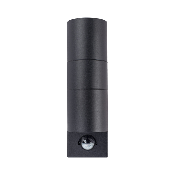 Luceco Azurar black PIR up-down wall light — front view