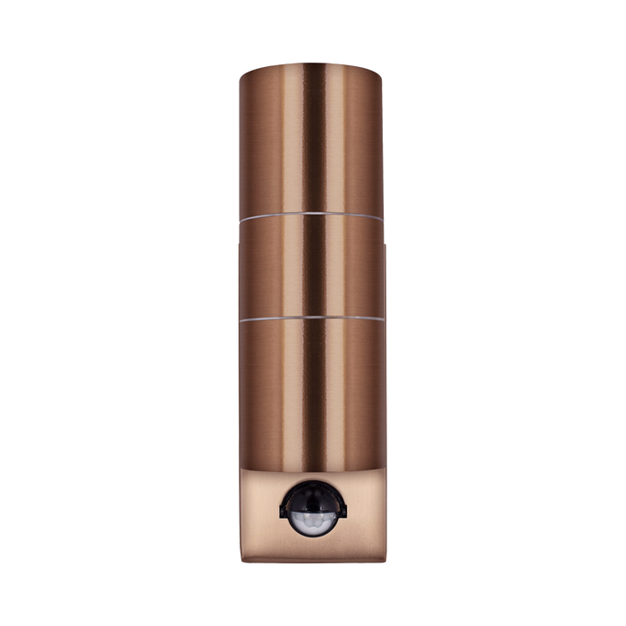 Luceco Azurar antique copper PIR up-down wall light — front view