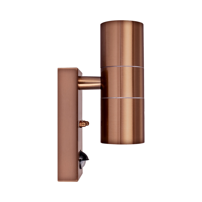 Luceco Azurar antique copper PIR up-down wall light — side view