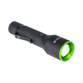 Black flashlight with green accent on a white background