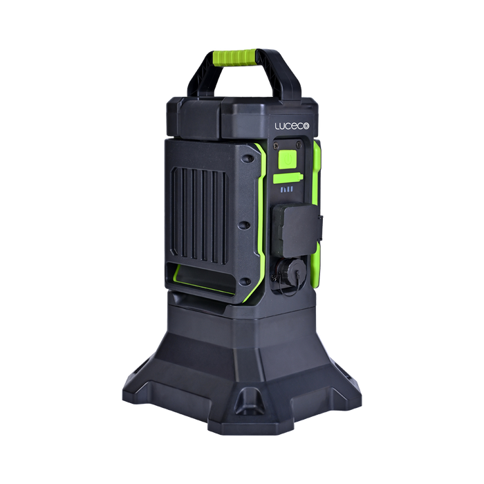 Luceco UniVolt hybrid twin-head work light side view